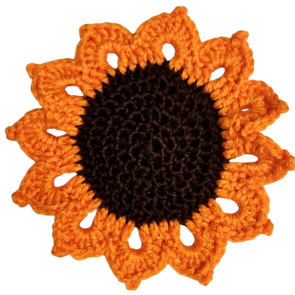 Sunflower Crochet Coasters - Orange and Brown -SET OF 4-